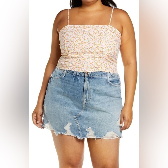 NWT BP. Ruched Crop Cami, in Orange- White Tamara Daisy - Picture 1 of 3